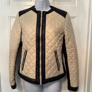 Laundry By Shelli Segal Black and Cream Quilted Bomber Jacket